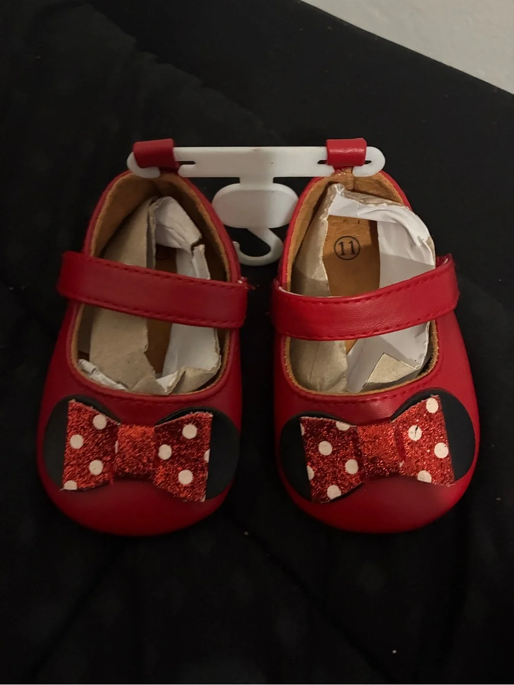 Red Minnie-Inspired Glitter Bow Mary Jane Shoes Girls Size 11